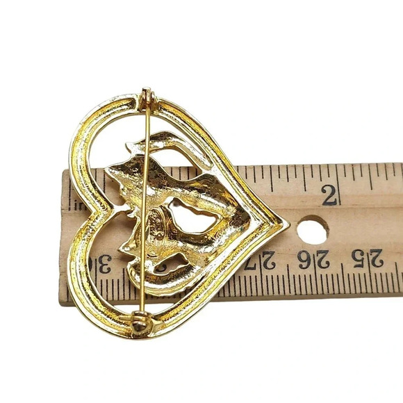 Danecraft Couple Cats Heart Brooch Pin Gold Tone Vintage - Picture 4 of 4